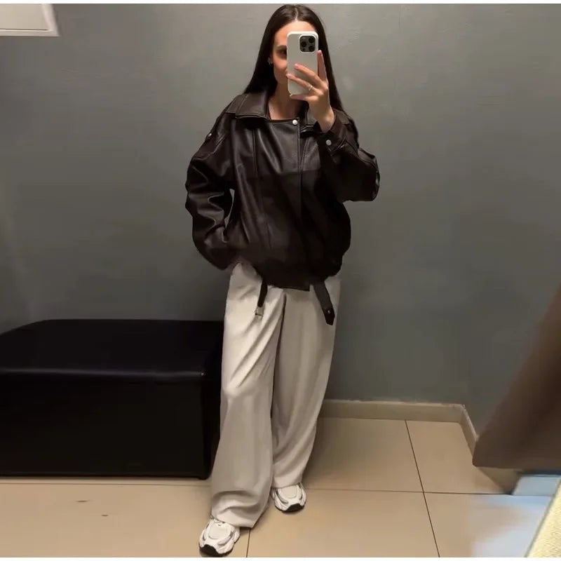 SOLYVIA Bomber Jacket Coat With Belt Loose