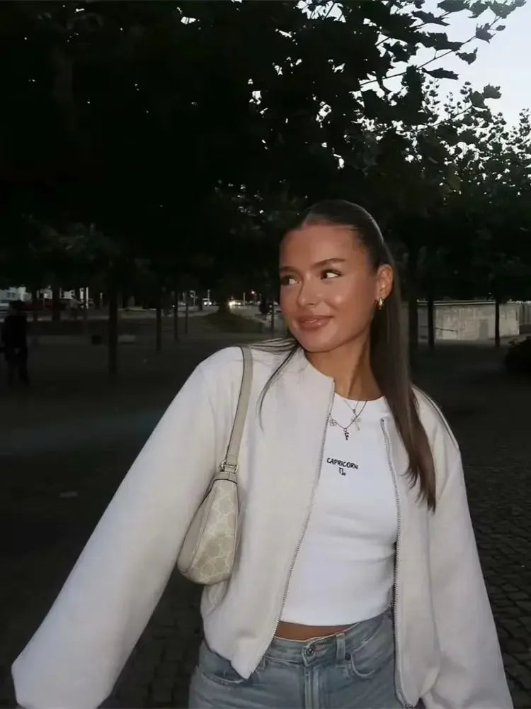 SOLYVIA Cropped Bomber Jacket