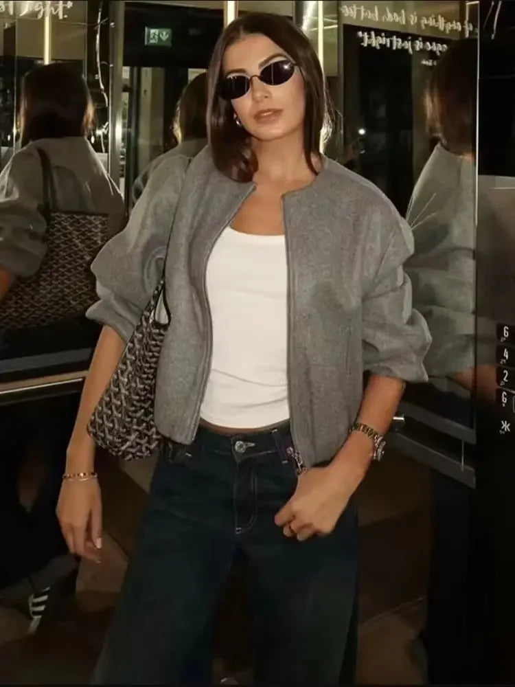 SOLYVIA Cropped Bomber Jacket