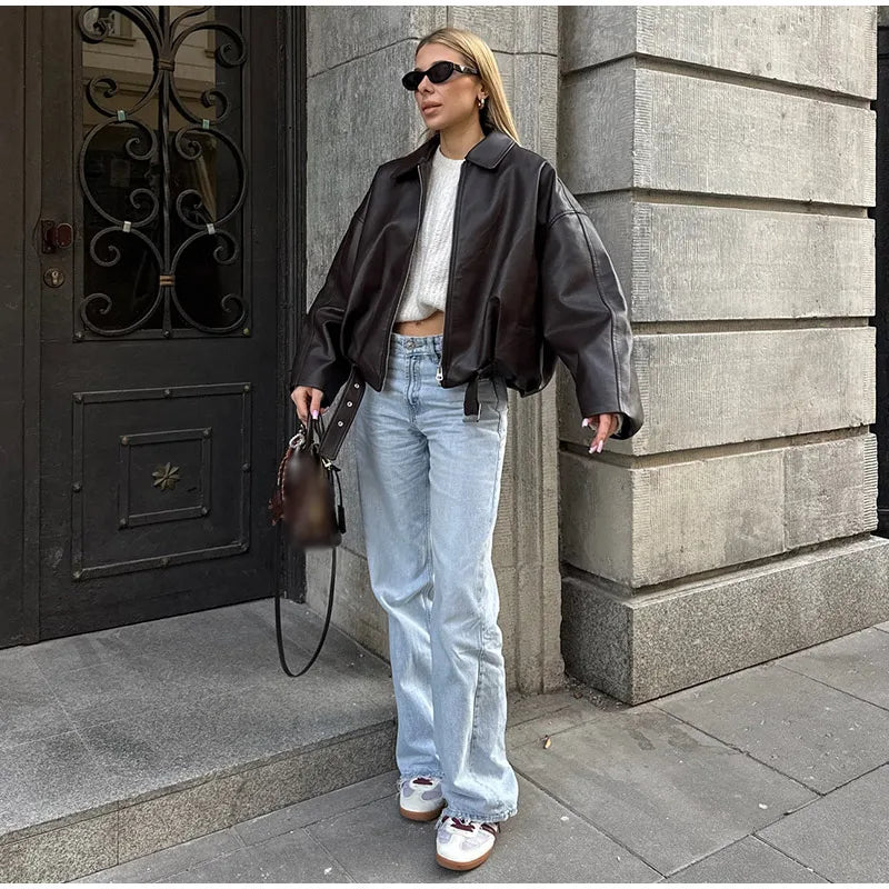 SOLYVIA Bomber Jacket Coat With Belt Loose